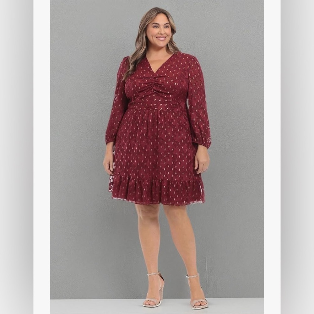 London Times Women's V-Neck Ruched Waist Tiered Skirt Dress Plus Size 18W NEW